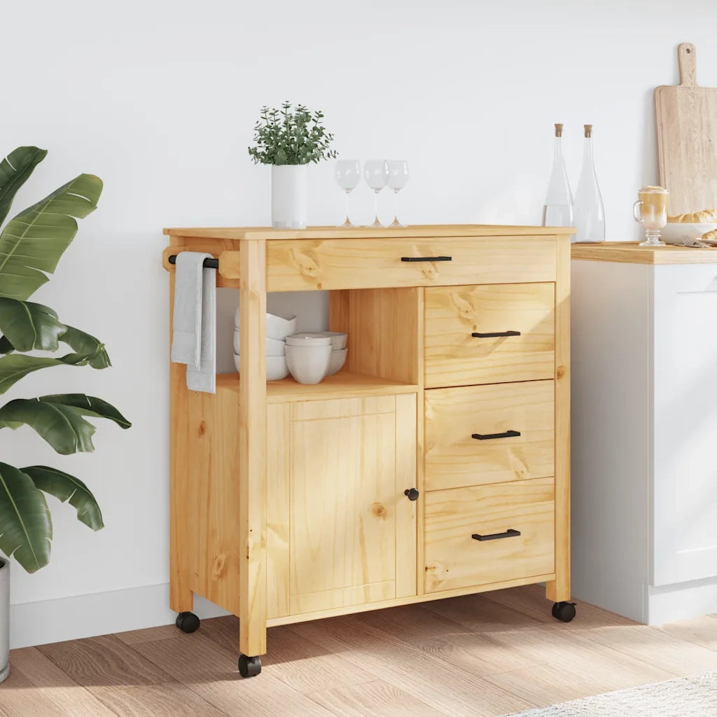 Carrello da Cucina-Scaffale per Cucina MONZA 84x40x88,5 cm in Legno Massello di Pino 595666