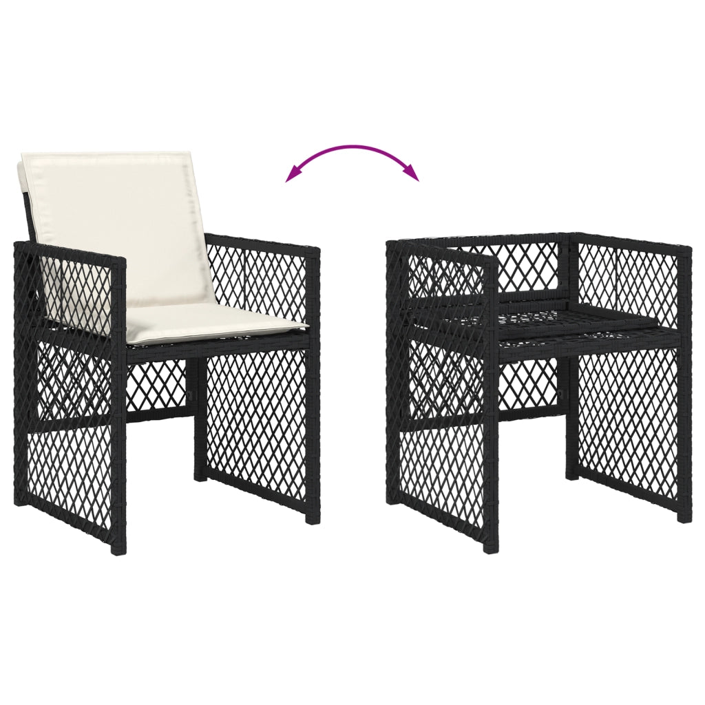 Set pranzo giardino 5 pezzi con cuscini in polirattan nero