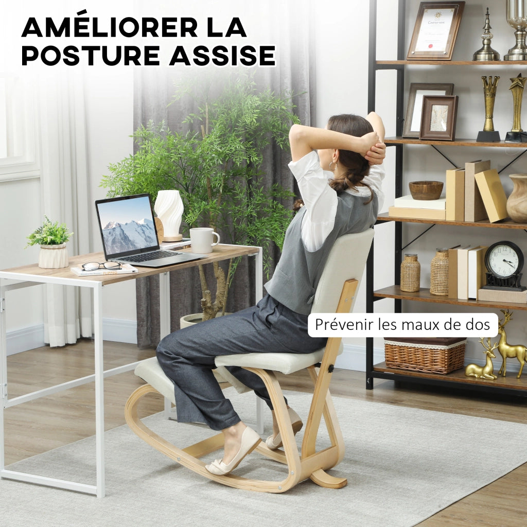 Sedia ergonomica da ginocchio in legno con schienale ¨C zephmum ¨C crema