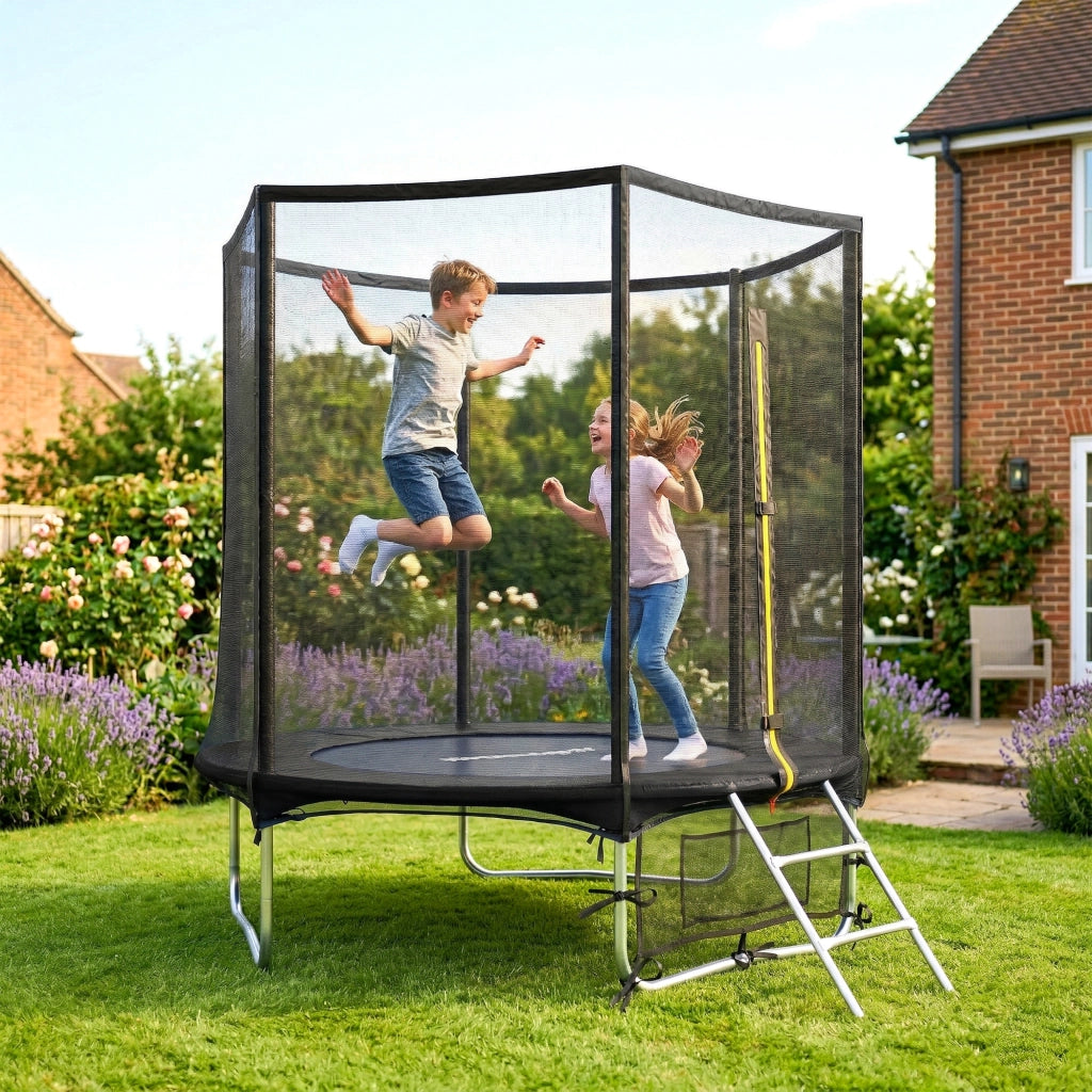 Trampolino Esterno con Rete di Sicurezza e Scala ¨C Zephmum ¨C Nero ?183 cm