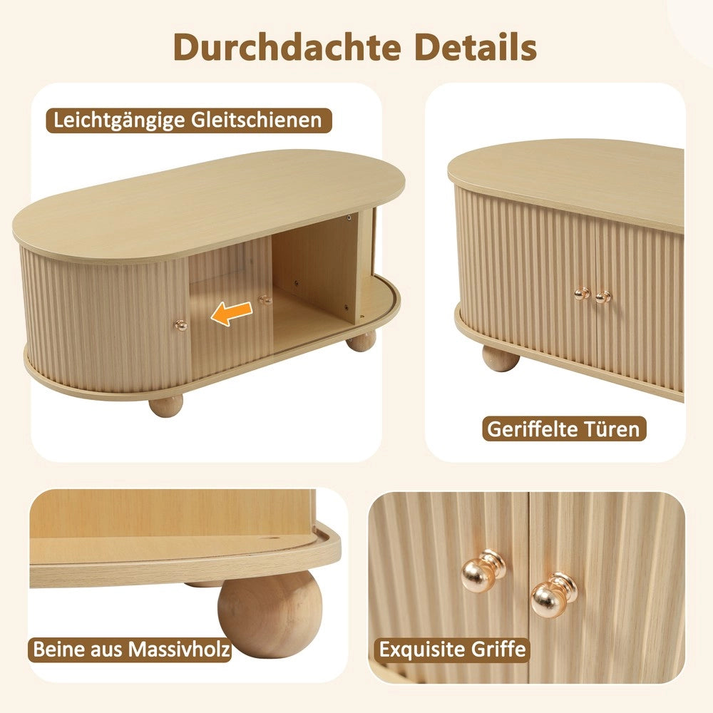 Tavolino Ovale da Salotto con Vano Contenitore e Ante Scorrevoli ¨C MINIMAL ¨C Legno