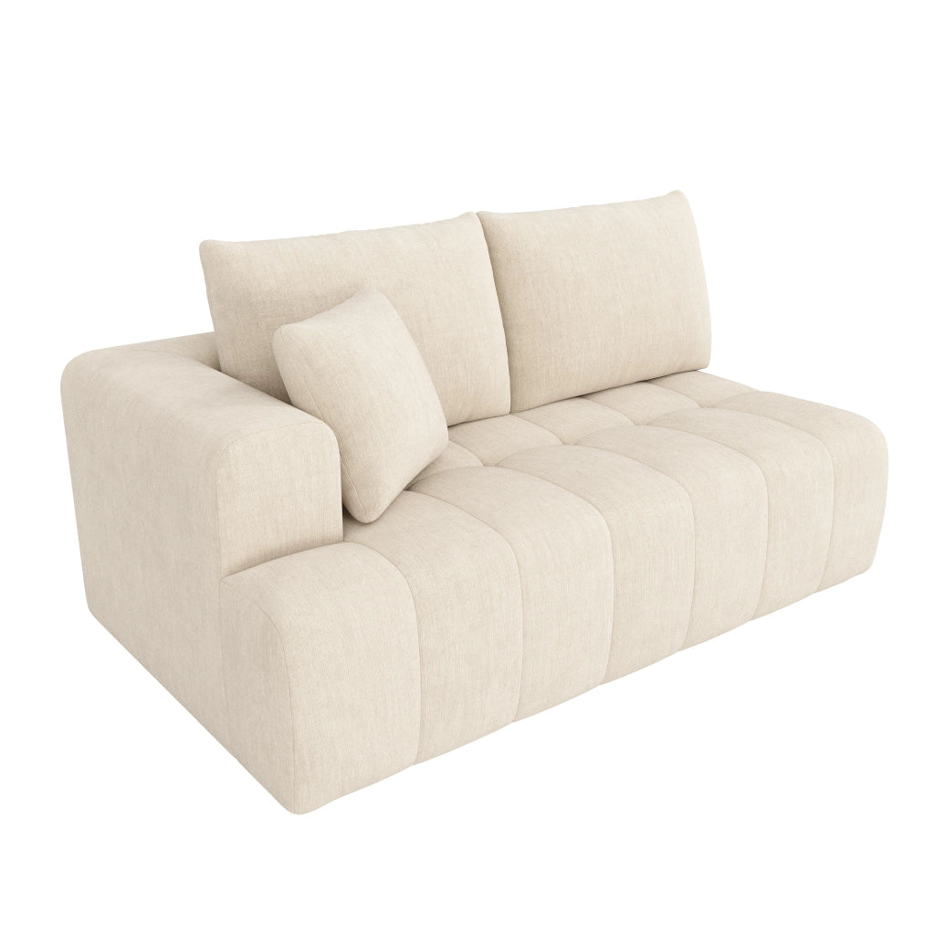 Divano angolare modulare 3-4 posti con chaise longue e 2 cuscini, design basso per soggiorno in chenille beige