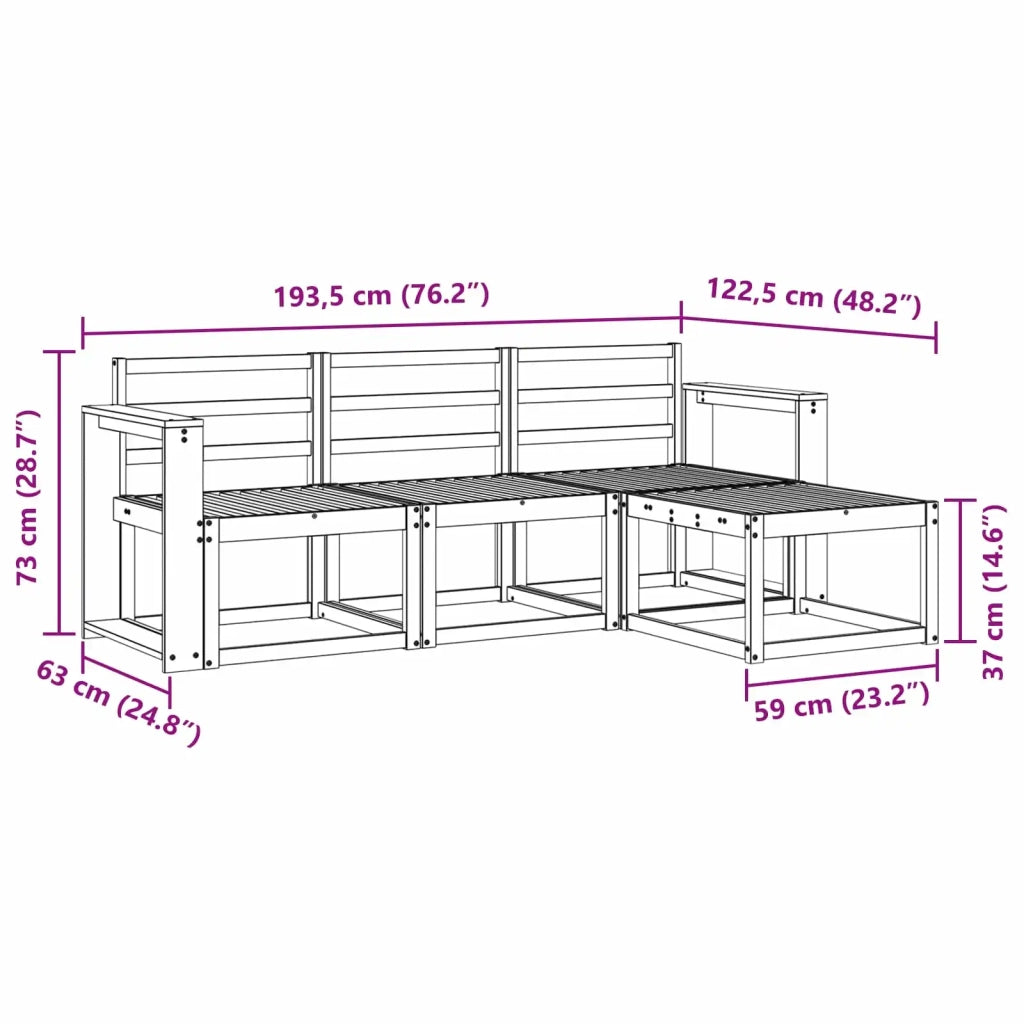 Set di divani da esterno 4 pcs Bianco 193,5 x 122,5 x 73 cm 3387458