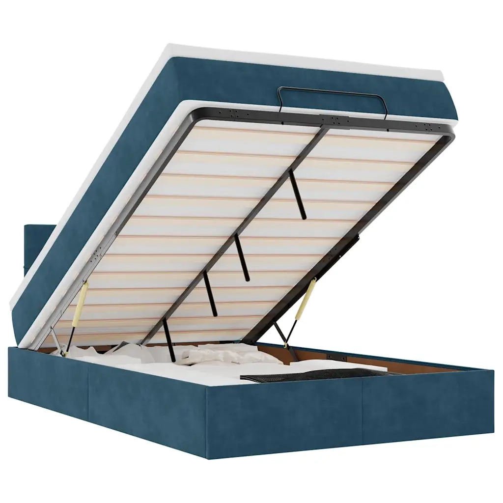 Struttura Letto Pouf con Materasso Blu Scuro 120x200 cm Velluto 3311769