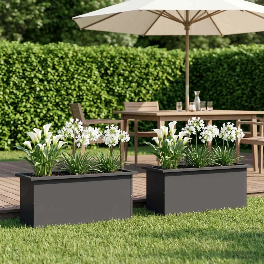 Fioriera da giardino con LED 2 pz Nero 30 x 80 x 30 cm Acciaio 8008099
