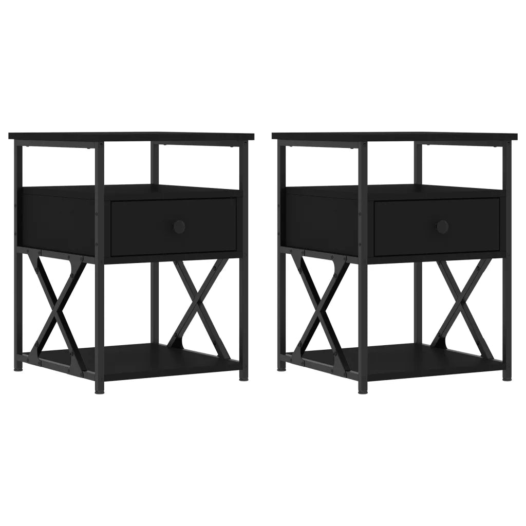 Comodini 2 pz-Set di 2 Tavolino da notte Neri 40x42x55 cm in Legno Multistrato