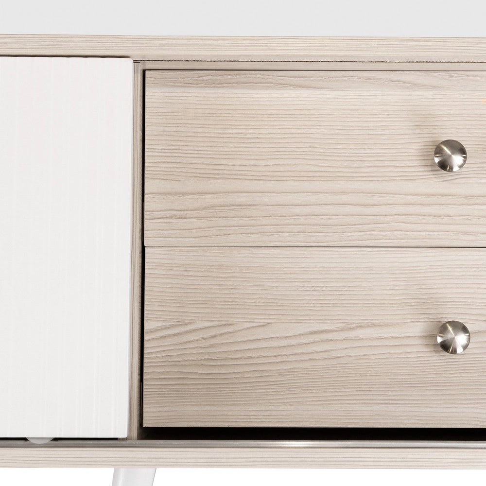 Mobile TV con Cassetti e Ante Scorrevoli ¨C Xylo ¨C Bianco e Legno, 160x58x40 cm