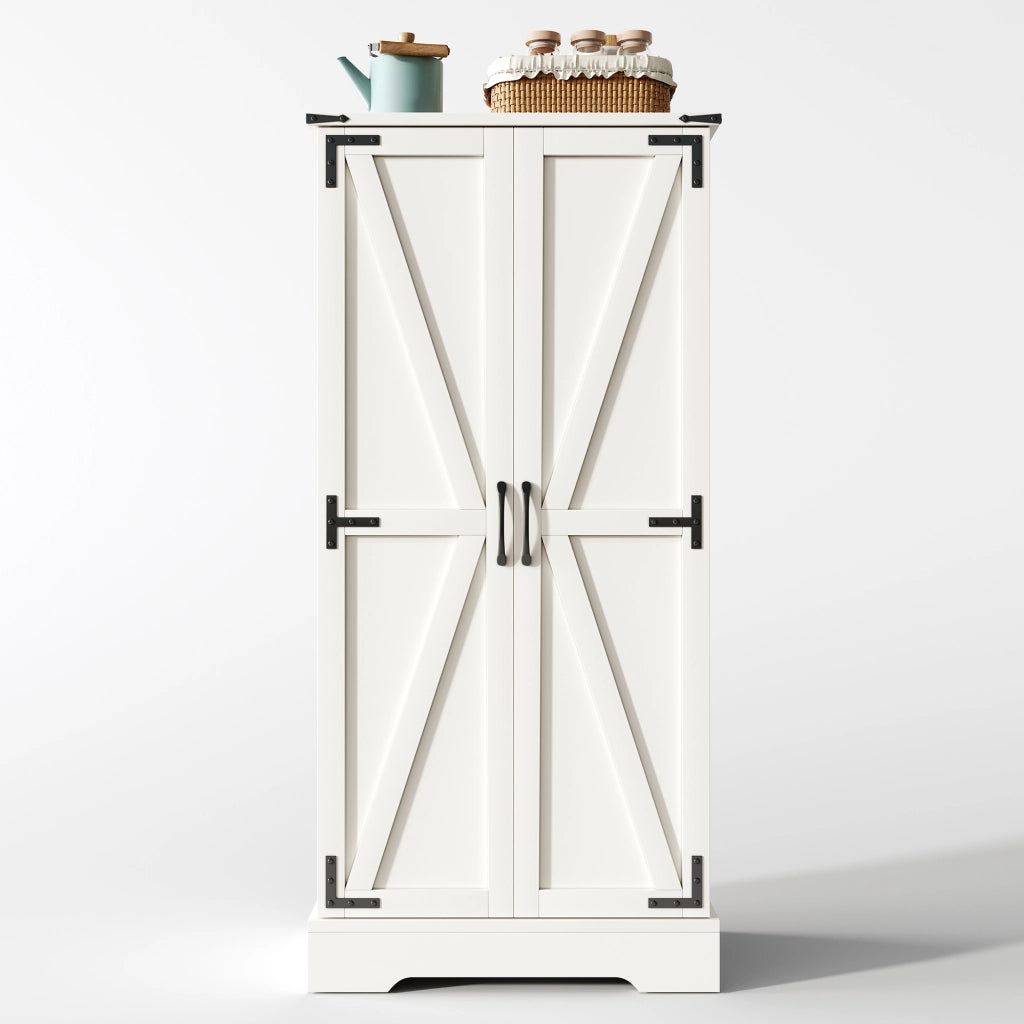 Mobile Dispensa 60x35x128;5 cm Bianco con LED; 2 Ante; Ripiani Regolabili e Portaoggetti Stile Farmhouse