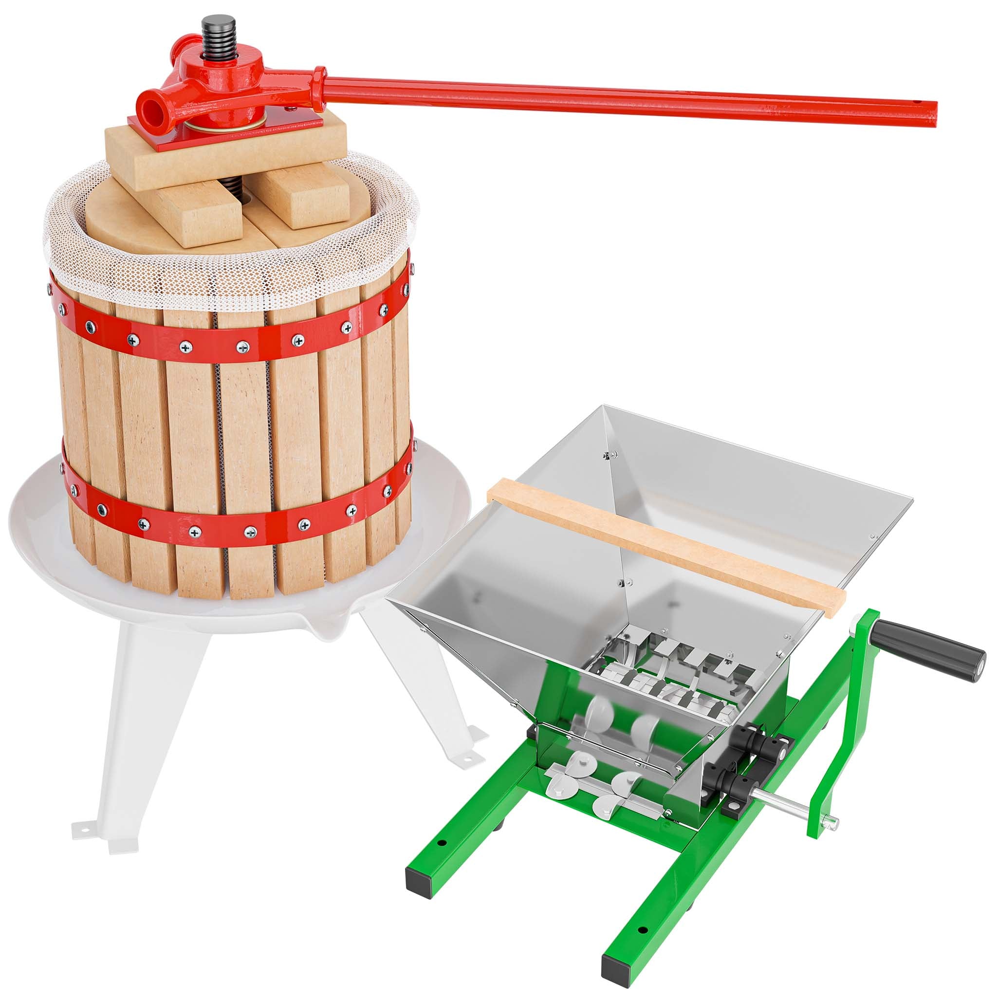 Set Mulino macina frutta 7 l e Torchio frutta 12 l con gabbia in legno e scacco di spremitura