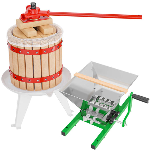 Set Mulino macina frutta 7 l e Torchio frutta 12 l con gabbia in legno e scacco di spremitura