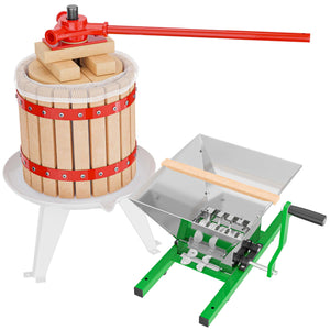 Set Mulino macina frutta 7 l e Torchio frutta 12 l con gabbia in legno e scacco di spremitura