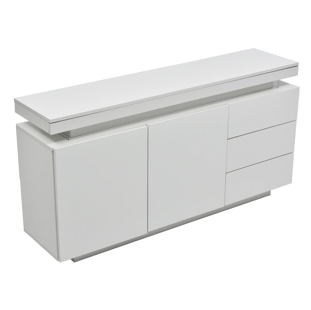 Credenza 140x35x72.5 cm con LED; 2 ante e 3 cassetti; bianco