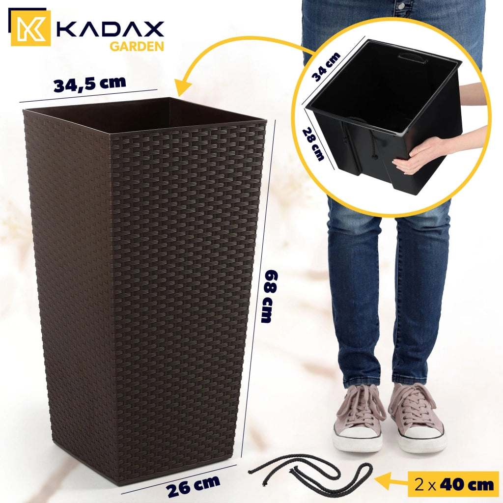 Vaso da giardino KADAX con inserto per fiori e coperchio, grande, alto, per terrazza, 68 cm