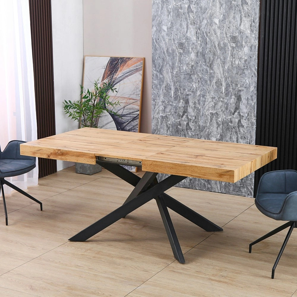 Tavolo rettangolare allungabile Belinda piano rovere e base nera 160x90x75