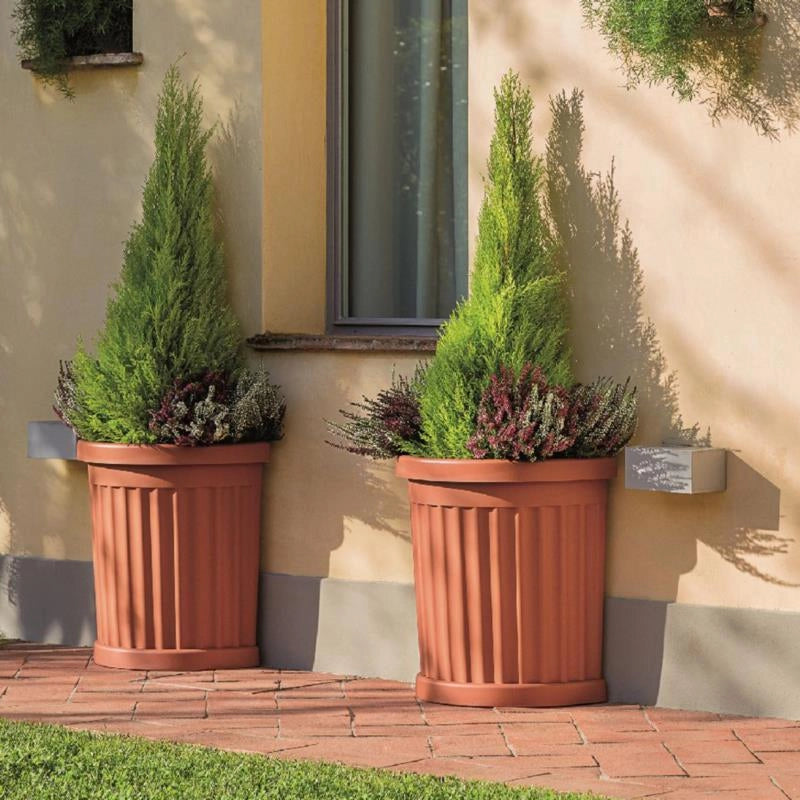 VASO MEZZOTONDO ROMA + SOTTOVASO BAMA  PP TERRACOTTA CM 27X52 H.CM 49