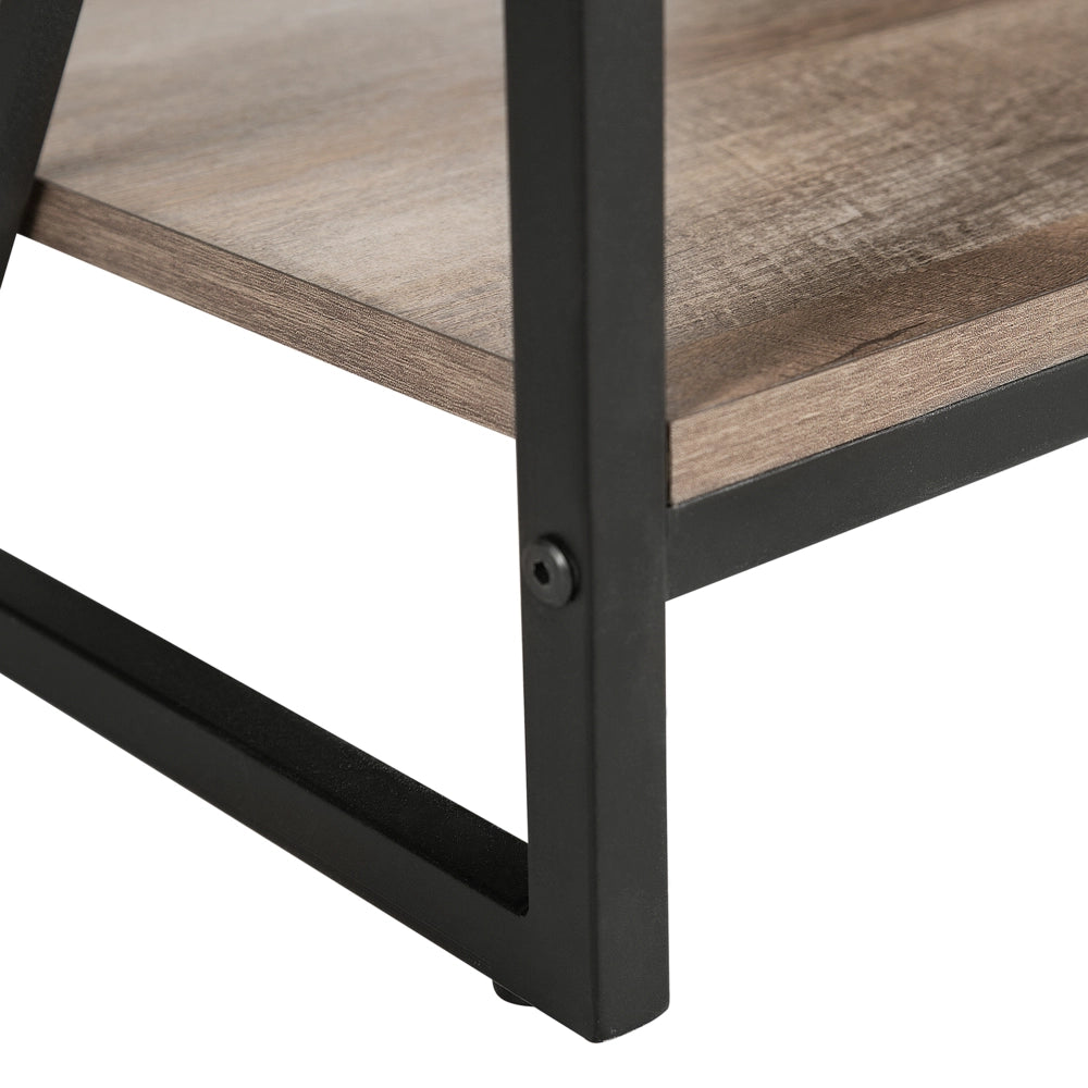 Mobile TV con finitura in legno scuro per TV fino a 60 pollici con struttura in metallo Nero con ripiani aperti