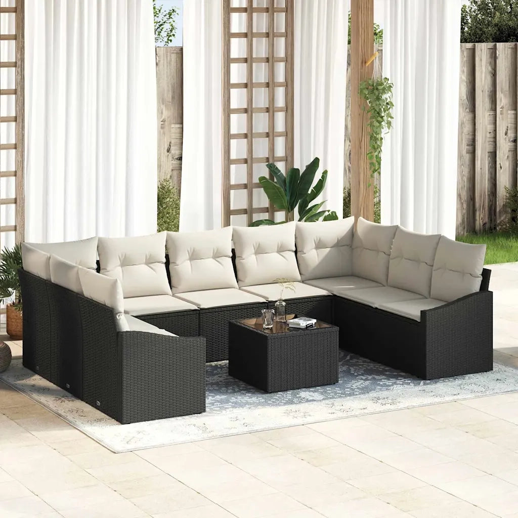 Set di divani con cuscino 10 pcs Nero polyrattan 3346887