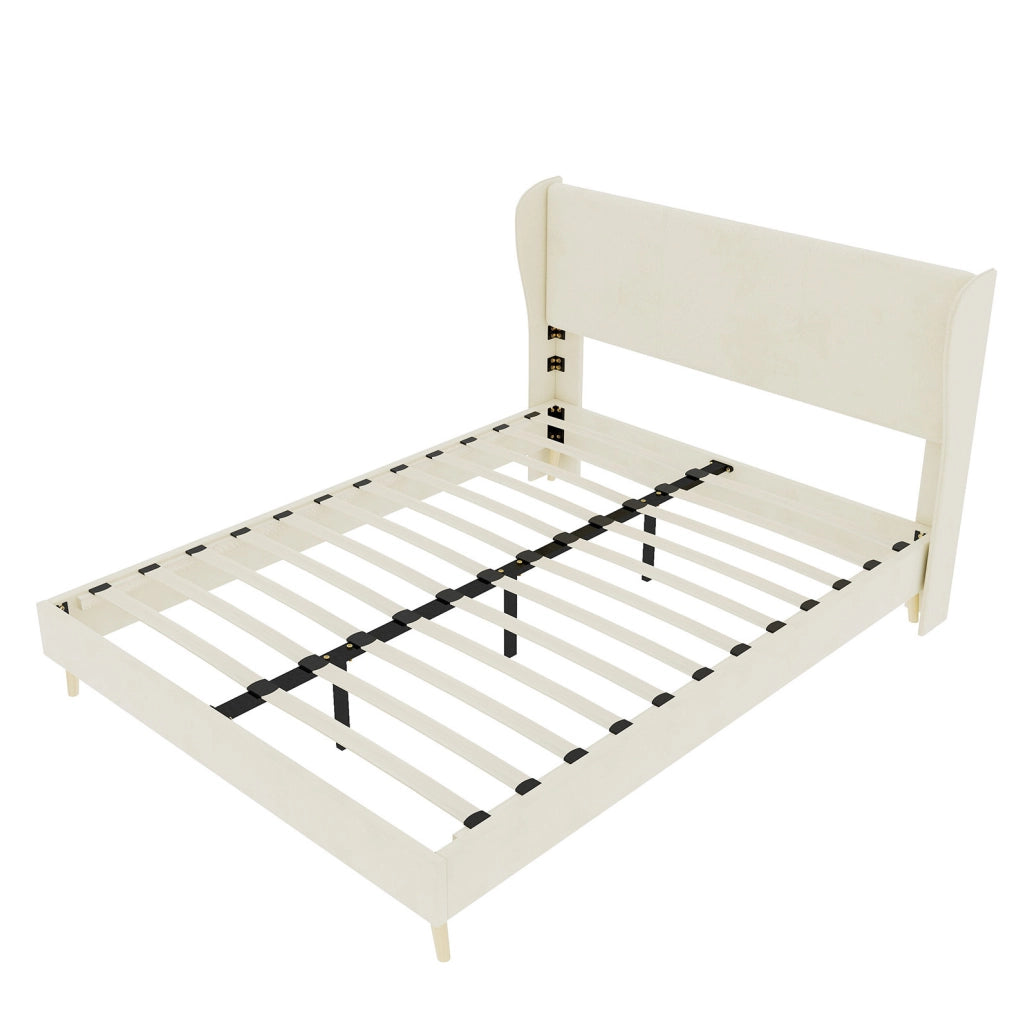 Letto imbottito 160x200 cm beige in tessuto e metallo, con testiera