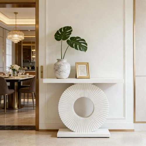 Consolle elegante in MDF e metallo con struttura floreale per ingresso e soggiorno bianca 107 × 41,5 × 33 cm