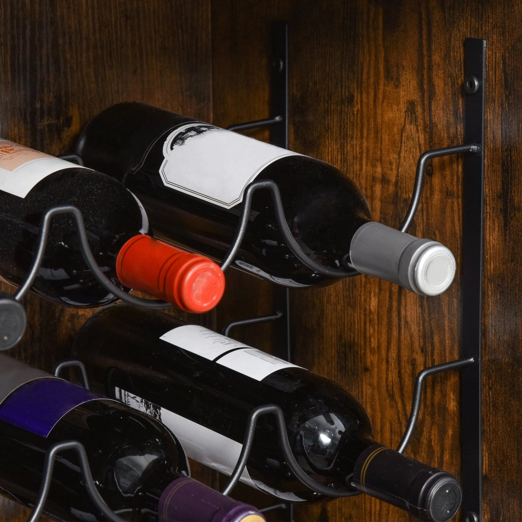 Mobile Portabottiglie Stile Industriale con Cantinetta Vini per 9 Bottiglie e Portacalici   Marrone