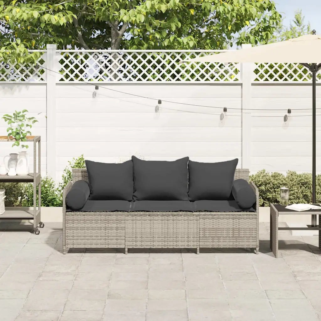 Divano da Giardino con Cuscini 3 Posti-Sofa da Giardino-Divano da esterno Grigio Chiaro Polyrattan 544761