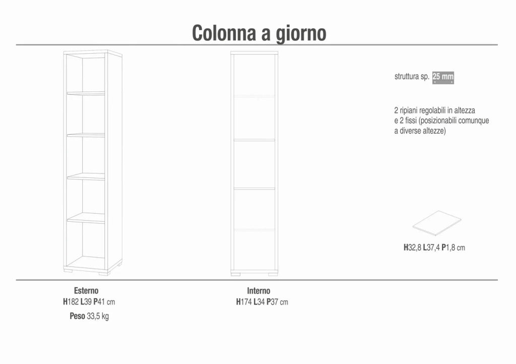 Colonna a Giorno Libreria 39x41 h182cm Cemento