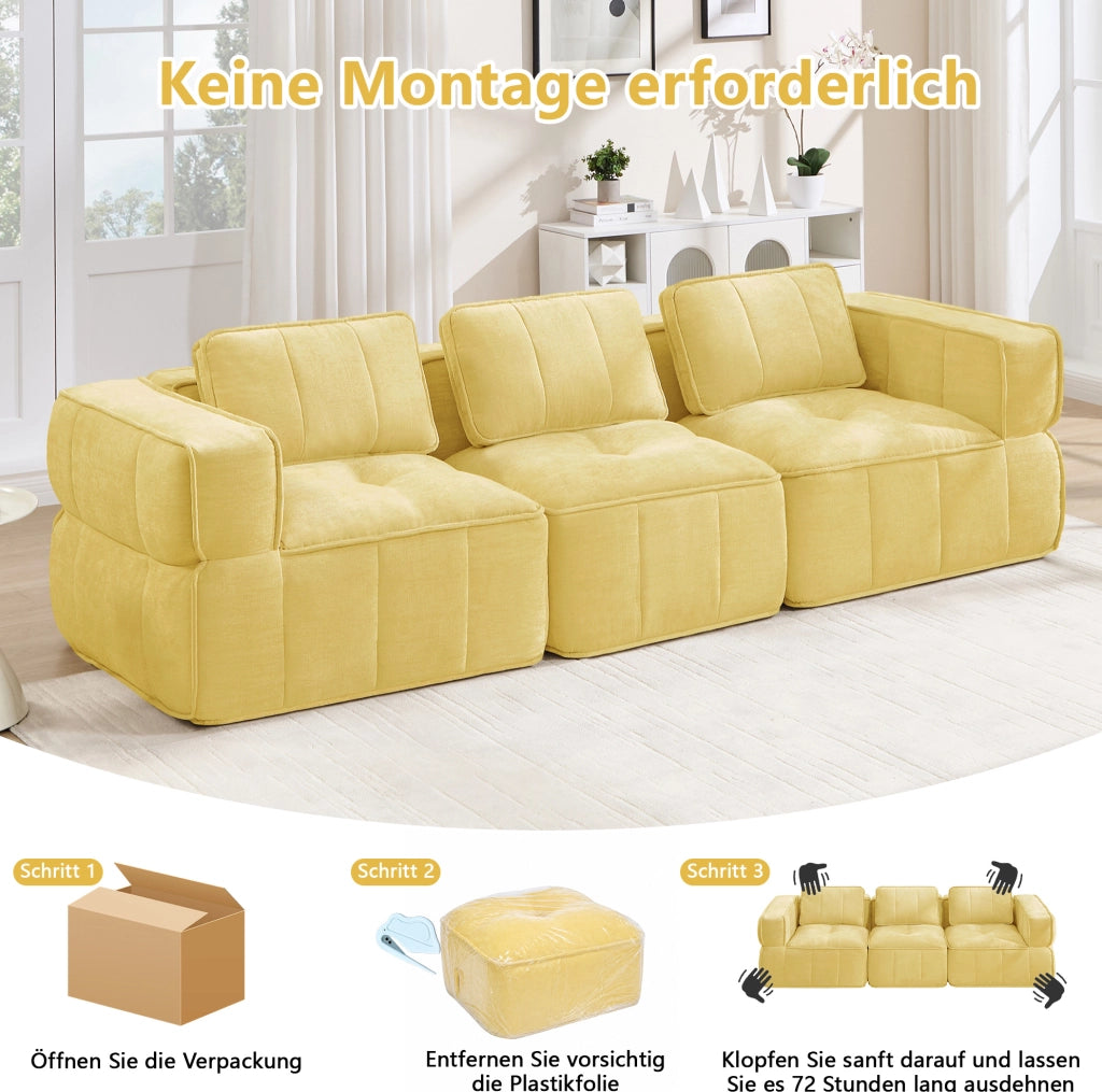 DIVANO Modulare Senza Struttura 271x93x67 cm Poliestere Giallo
