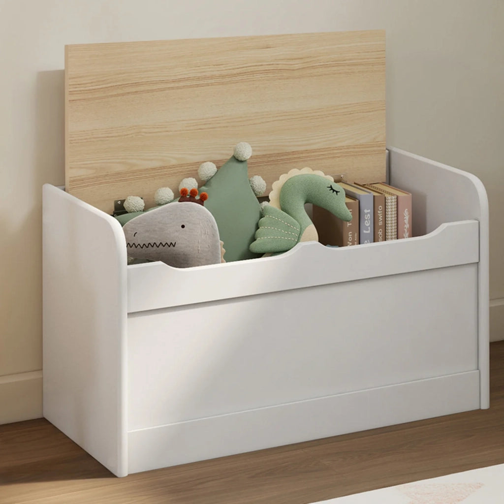 IDMarket - Panca portaoggetti per bambini LOGAN 60 cm in legno bianco e faggio