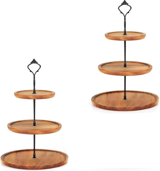 Tavolo per Cupcake in Legno 3 Livelli 2 Pack - Stand per Dessert e Cupcake - Tavolo in Legno a Scomparti con Maniglia in Metallo - Tavolo da Festa per Compleanni, Matrimoni, Baby Shower e Feste in Casa