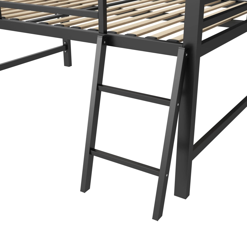 Letto in metallo 140 x 200 cm con scrivania pieghevole e luce LED, nero