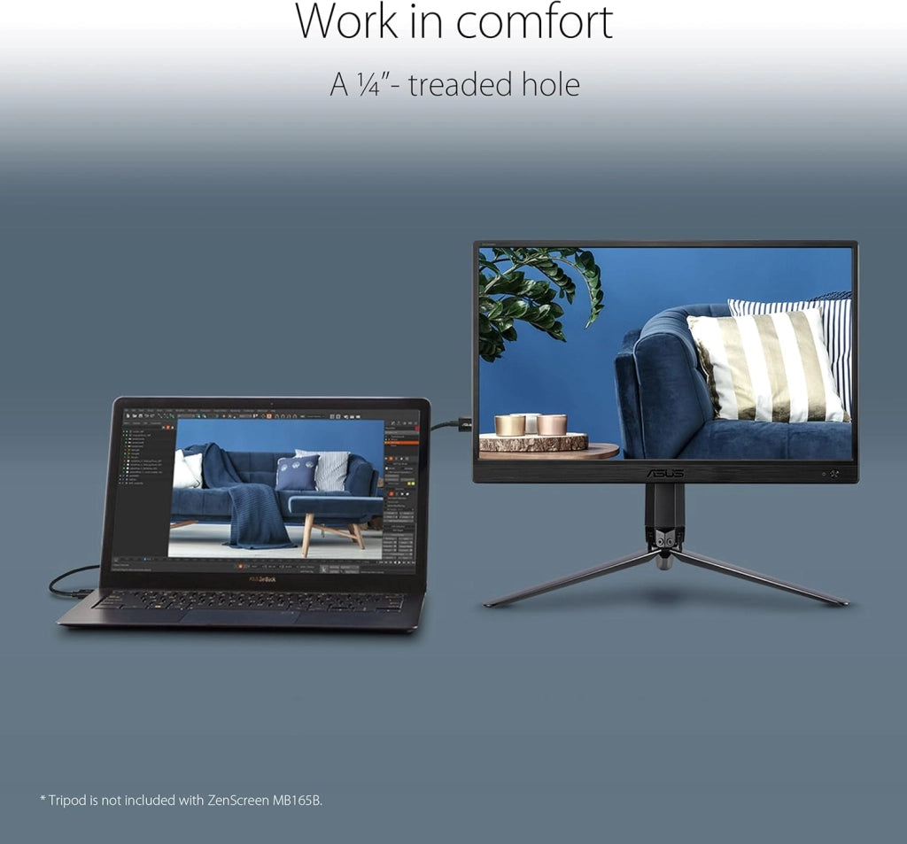 ASUS ZenScreen Monitor Portatile 15.6” 1080P FHD (MB165B) - Monitor da viaggio IPS USB-C, Anti-sfarfallio, Filtro Luce Blu, Display Esterno per Laptop e Macbook