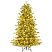 Albero di natale pre-illuminato con 270 luci LED bianco caldo in metallo pieghevole, 180 cm albero di natale artificiale Verde-Alberi di Natale