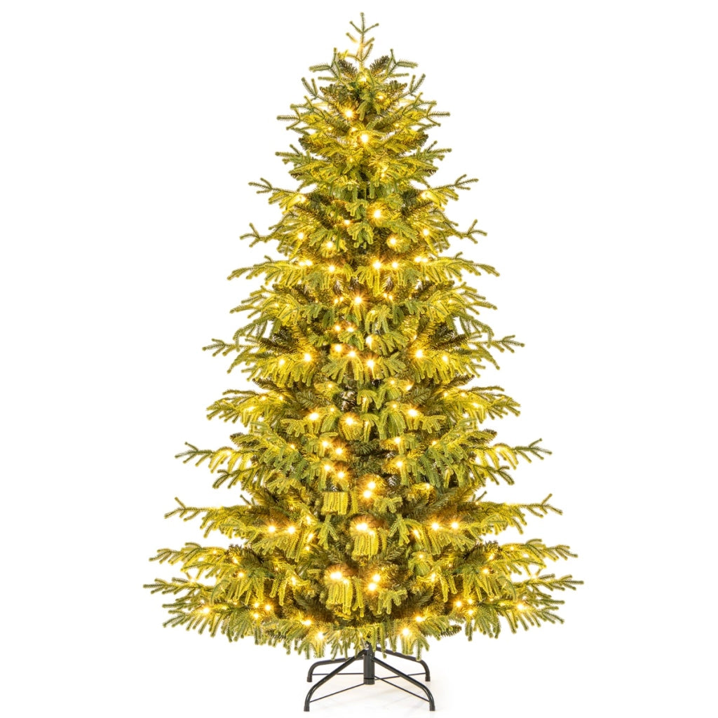 Albero di natale pre-illuminato con 270 luci LED bianco caldo in metallo pieghevole, 180 cm albero di natale artificiale Verde-Alberi di Natale