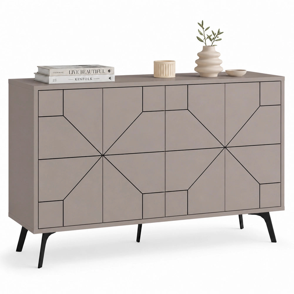 Madia con 4 Ante Credenza Design Geometrico Moderno in Legno 123x77 cm Tortora