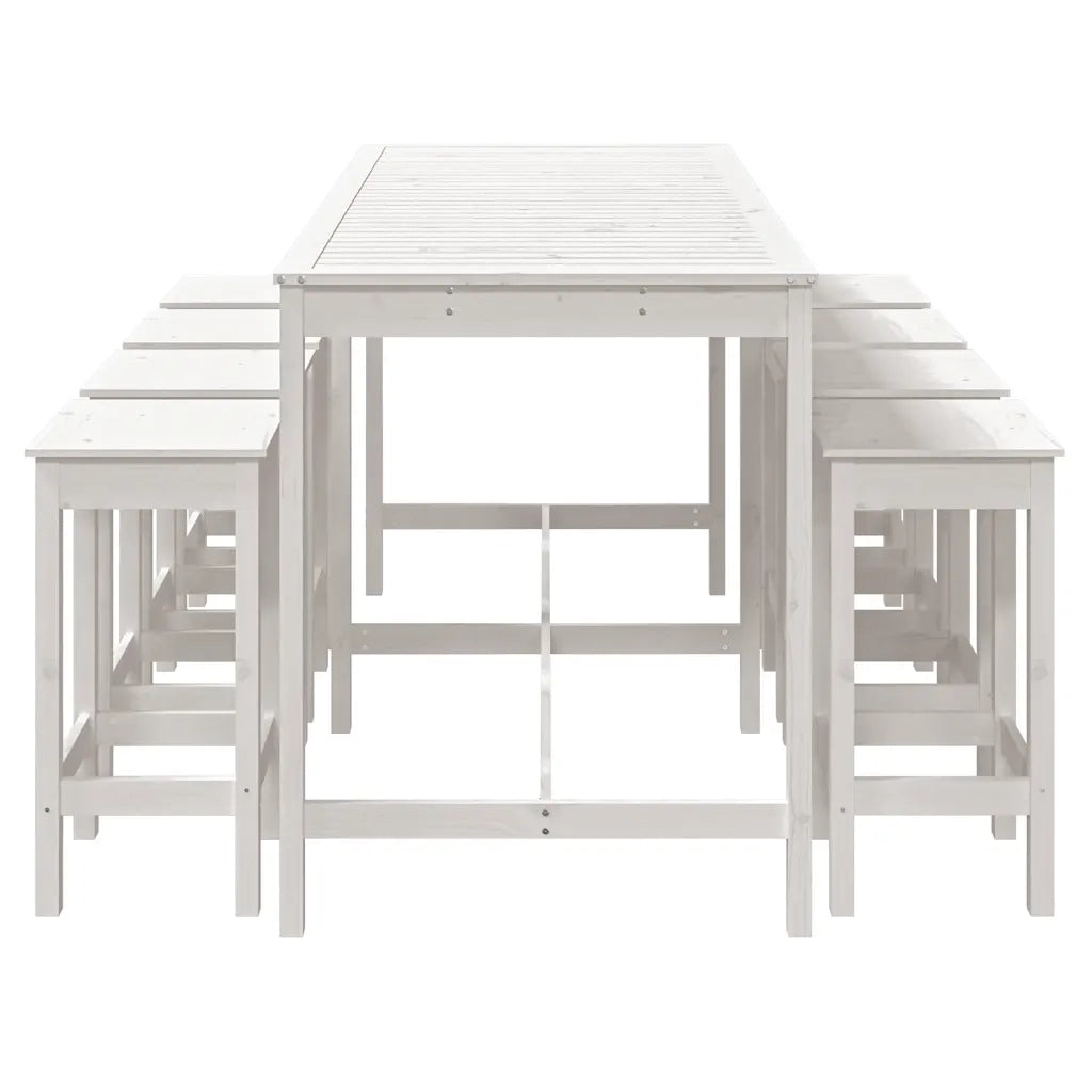Set Bar da Giardino 9 pz Bianco in Legno Massello di Pino