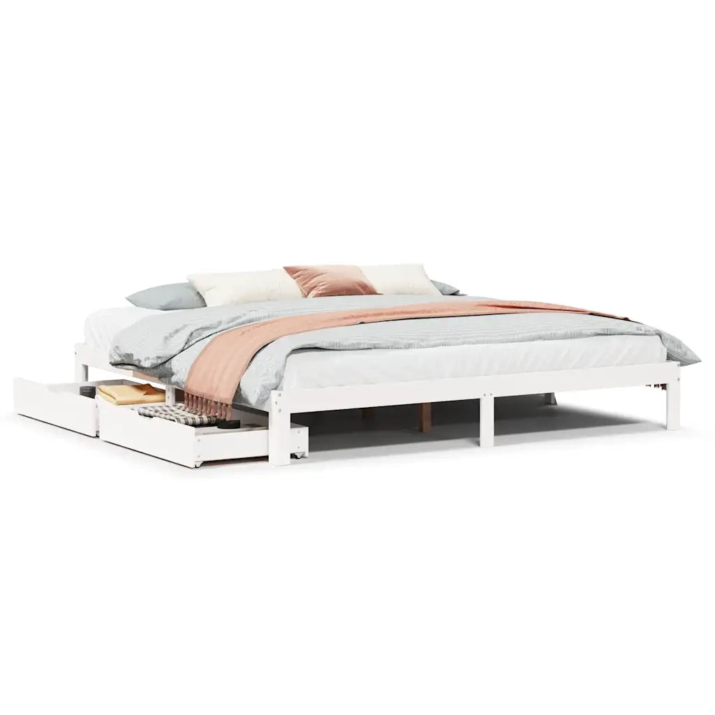 Giroletto con Cassetti-Struttura Letto con contenitore Bianco 180x200 cm Legno Massello di Pino 816901