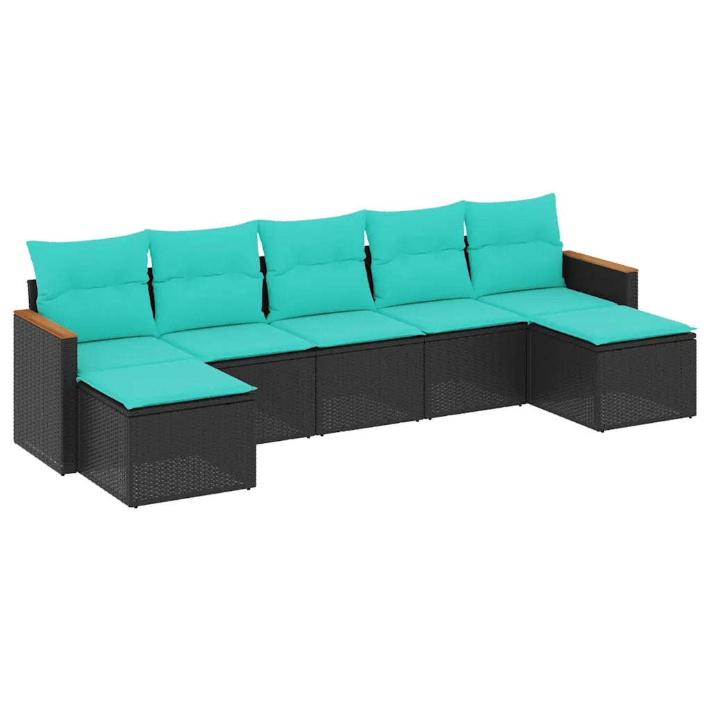 Set Divani da Giardino 7 pz con Cuscini Nero in Polyrattan 3226232