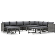 Set di mobili da giardino mobili da esterno 12 pezzi con cuscini resina intrecciata grigia 02_0015646