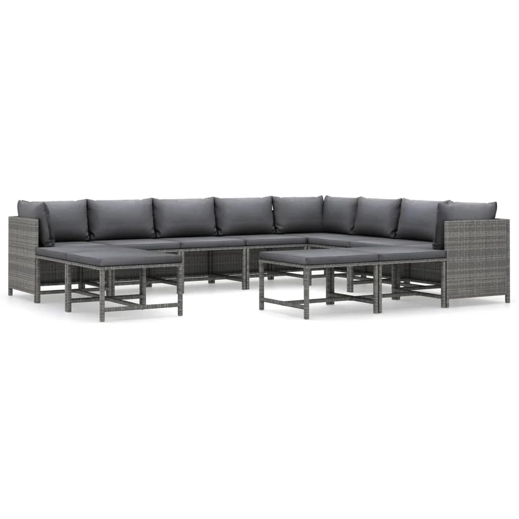 Set di mobili da giardino mobili da esterno 12 pezzi con cuscini resina intrecciata grigia 02_0015646