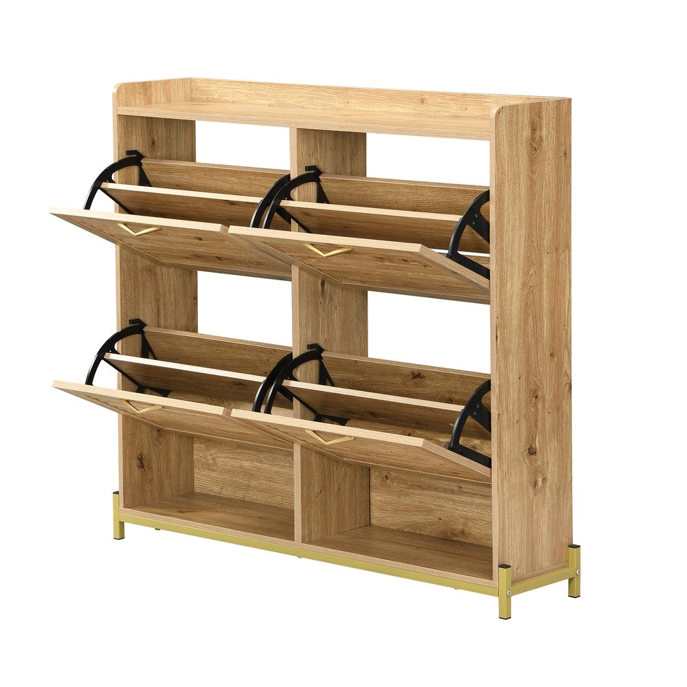 Scarpiera con Ante in Legno e Metallo ¨C MINIMAL ¨C 4 Ante, Ripiano, Ingresso, 108.5x24x100 cm