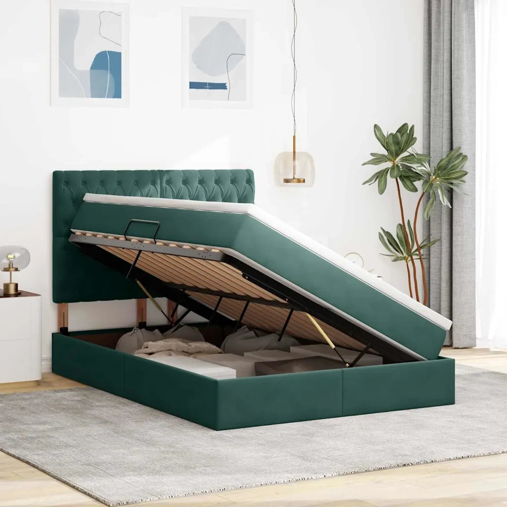 Letto con contenitore LED e materasso Verde Scuro 140 x 200 cm