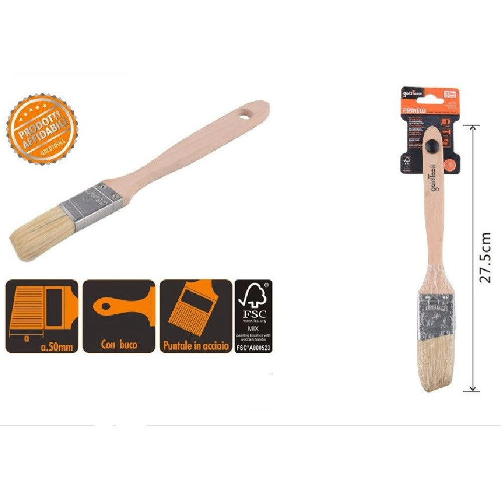Trade Shop - Pennello Piatto 27.5 Cm Obliquo Con Manico Legno Setole Lunghe Da Pittura 90214 -