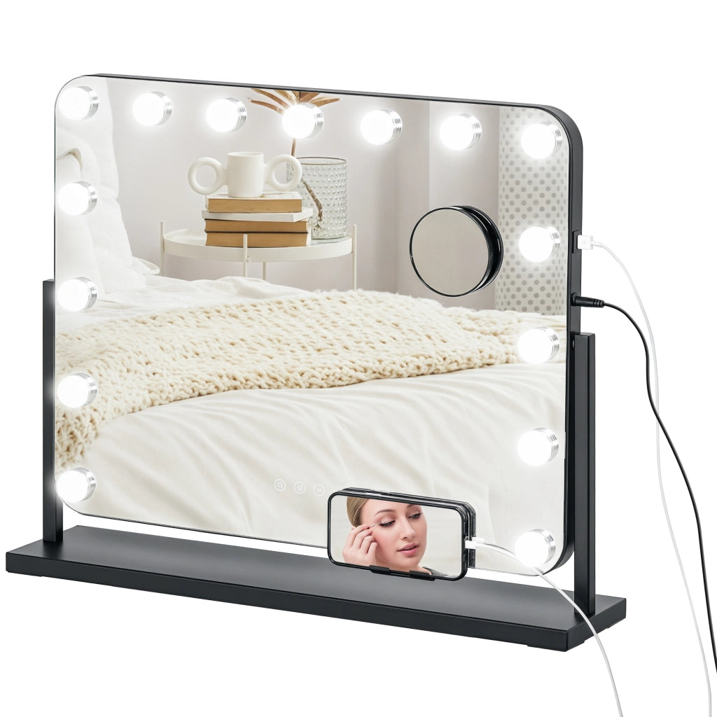 Specchio da Toeletta Rotante con LED ¨C zephmum ¨C Nero 58x46 cm