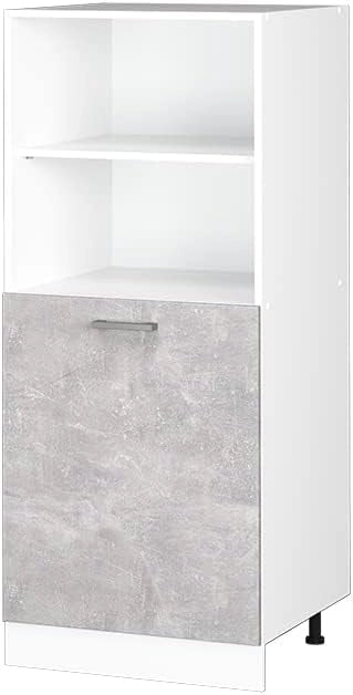 Dispensa universale R-Line, Calcestruzzo, 60 cm con ripiani aperti e anta, per la conservazione di utensili domestici e per la pulizia