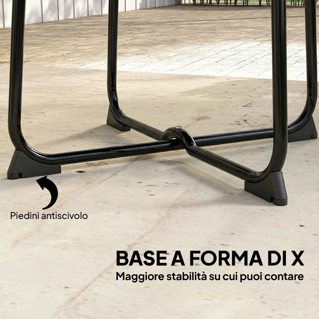 Tavolino da Caffè da Esterno Ø50 cm con Base a X e Piedini Antiscivolo in Metallo Nero