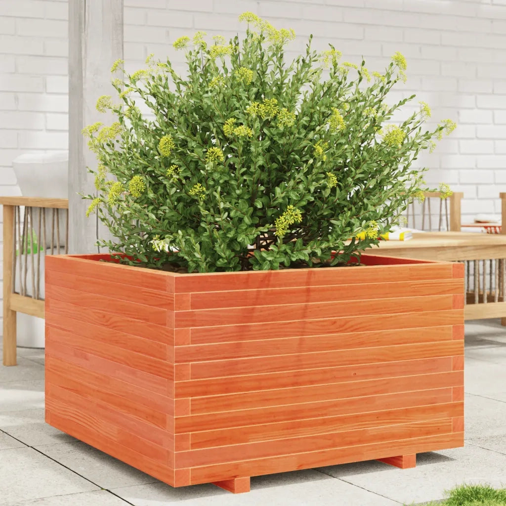 Fioriera | Cassetta per fiori | Vaso Giardino Marrone Cera 80x80x49,5cm Legno Massello Pino