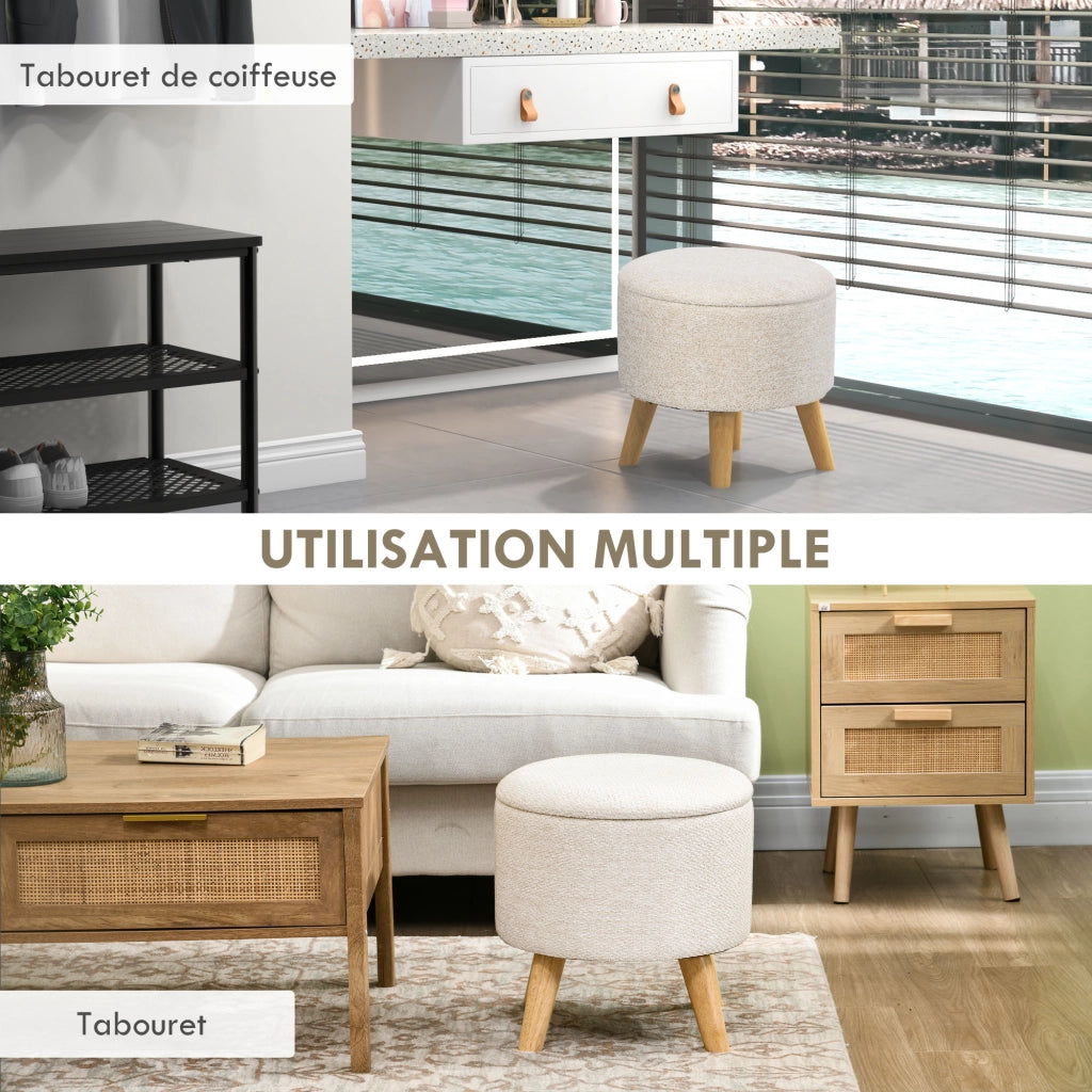 Pouf con contenitore ¨C zephmum ¨C rotondo, in legno, colore crema