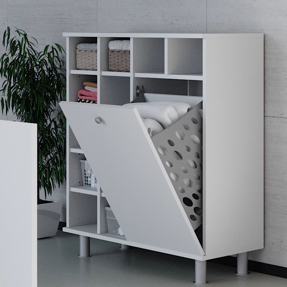 Armadietto da bagno con portabiancheria Fynn Bianco 78.4 x 91.6 cm Vicco