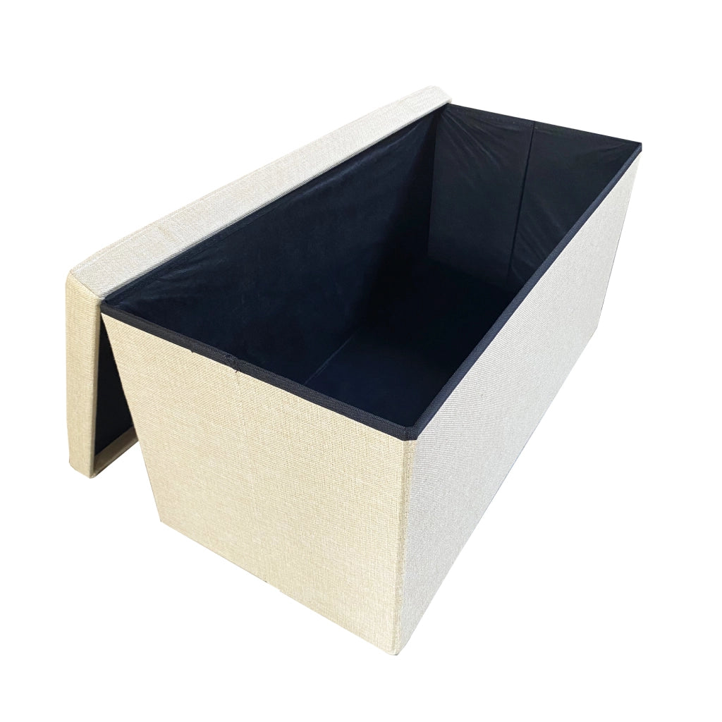 Puff Ottomano Portaoggetti Rettangolare in Tessuto Pieghevole 76x38x38cm | Nyana Casa | Stile ottomano | Tessuto Resistente | Nero, grigio e beige