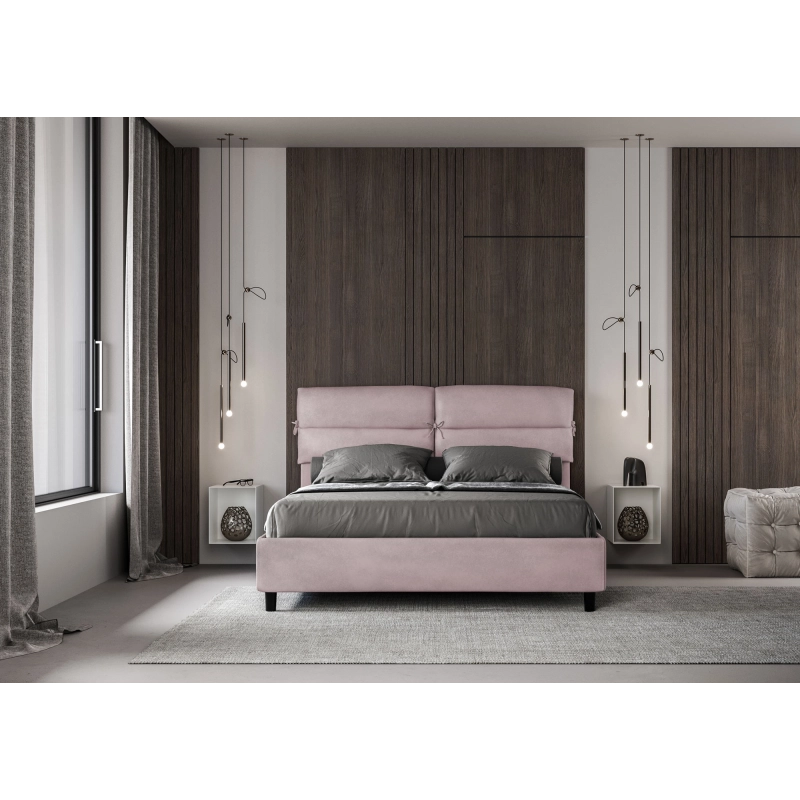 Letto imbottito Matrimoniale 160x210 cm Nandy - Con rete,Glicine,Microfibra